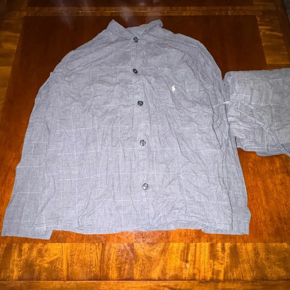 Polo Ralph Lauren Sleepwear Lounge Set Gray‎ Plaid Button Up M
